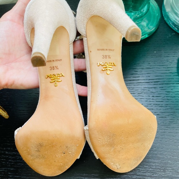 Prada Nude Suede Cutout Ankle Strap Sandals Shoes - Picture 5 of 6